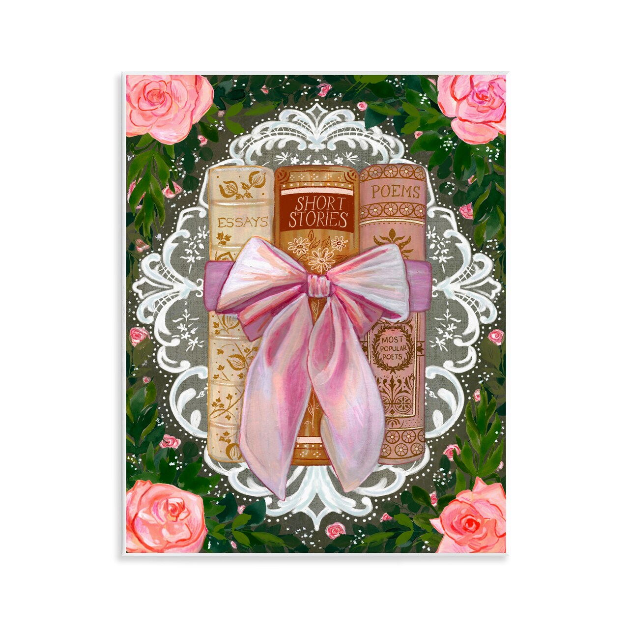 Stupell Industries Romantic Books with Lace Wall Plaque, design by Glad You're Here Co.